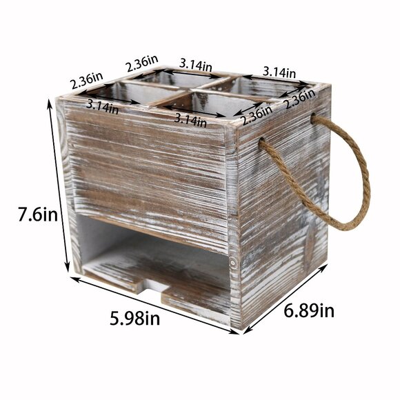 Silverware Caddy With Handle, Wooden Utensil Napkin Holder Utensil Organizer - Picture 6 of 6